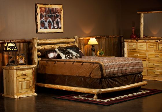 Cedar Lake Rodeo Log Headboard--Clear finish, Log bed frame