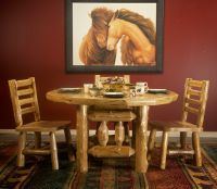 Cedar Lake Round Log Dining Table Set in Honey Finish