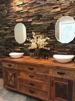 CUSTOMER PROVIDED PHOTO - Reclaimed Barn Wood Barn Door Vanity - Singular Barn Wood Panel Door Style