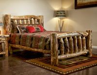 Original Aspen Log Bed--Queen, Clear finish, Light aspen, Extra gnarly logs, 5-6" corner log posts, Single log side rails