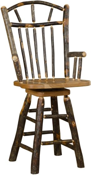 Rustic Hickory Swivel Wagon Wheel Log Arm Barstool