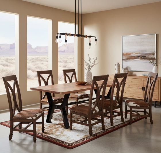 Organic Contemporary Dining Table: Some lifestyle images are created with AI for visualization purposes. Crafted from natural solid wood, each piece is unique and will vary.