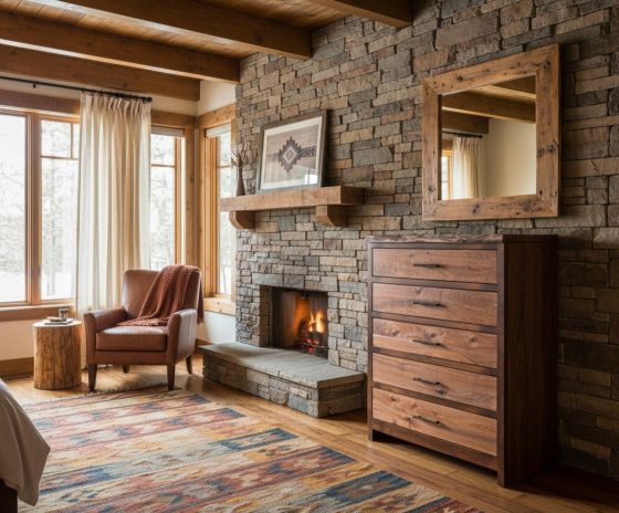 Rustic Live Edge Walnut Chest: Some lifestyle images are created with AI for visualization purposes. Crafted from natural solid wood, each piece is unique and will vary.