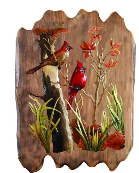 Cardinals & Wild Flowers Rustic Wood Art