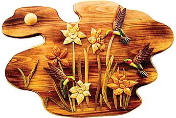 Humming Birds and Flowers Wood Art