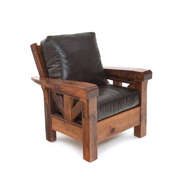 Windy Stables Timber Frame Chair - Stationary Lounge - Hampton Molasses Genuine Leather Cushions