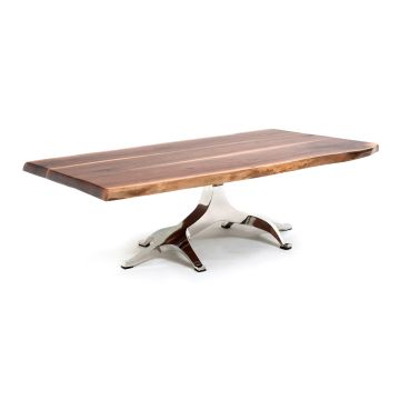 Live Edge Tree of Life Coffee Table With Black Walnut Tabletop in Natural Clear Finish With a Silver Steel Table Base