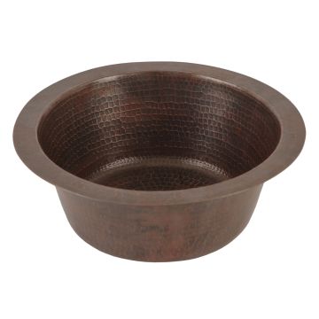 12" Round Oil Rubbed Bronze Hammered Copper Bar & Prep Sink - 2" Drain