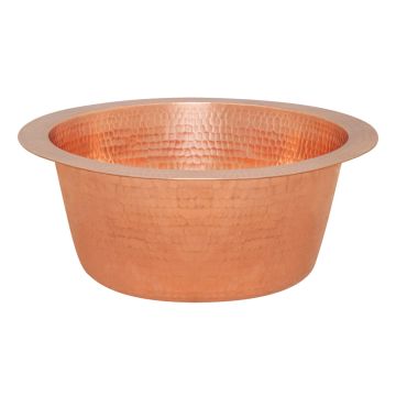 12" Round Polished Copper Hammered Copper Bar & Prep Sink - 2" Drain