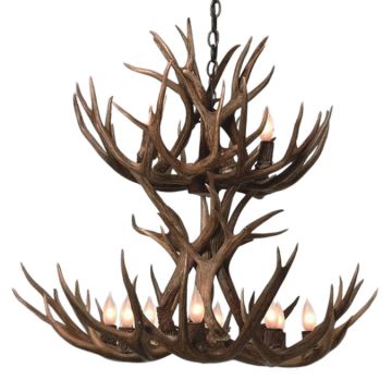 12 Light 2-Tiered Mule Deer Antler Chandelier