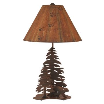 Wrought Iron Walking Bear & Pine Trees Table Lamp