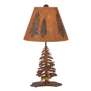 Wrought Iron Elk & Pine Trees Accent Table Lamp
