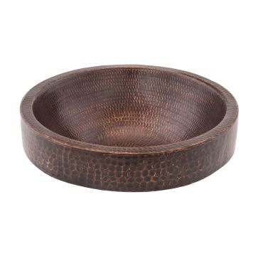 15" Small Round Oil Rubbed Bronze Hammered Copper Skirted Vessel Sink