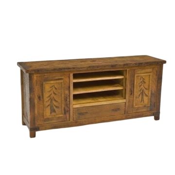 Barnwood Entertainment Center Carved Pine Trees