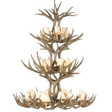 20 Light 3-Tiered Mule Deer Antler Chandelier