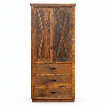 Sawmill Barn Door 3 Drawer Barnwood Linen Closet - Antique Barnwood Finish
