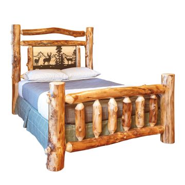 Rustic Colorado Aspen Grand Metal Silhouette Bed - Deer Scene
