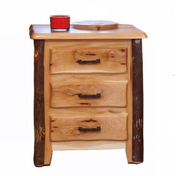 Saranac Hickory Wavy 3 Drawer Log Nightstand