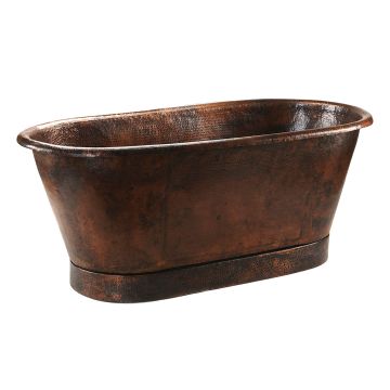 72" Hammered Copper Modern Slipper Style Bathtub Angled View