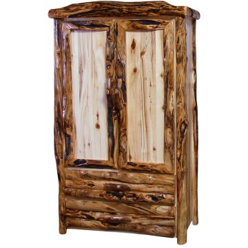 Beartooth Aspen 2 Drawer Log Wardrobe - Half Log - 45"W - Natural Panel & Gnarly Logs