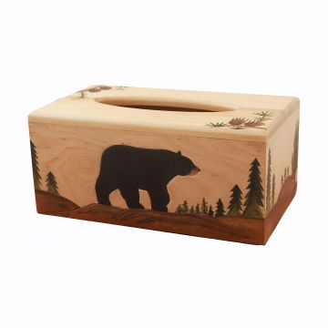 Rustic Solid Wood Tissue Box Covers - Rectangular Cover - Walking Bear