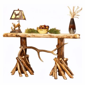 Aspen Fireside Elk Antler Log Sofa Table - Light Aspen - Clear Finish