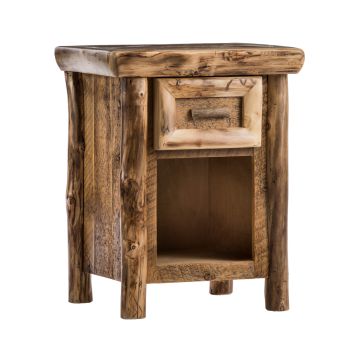 Yosemite Aspen & Barnwood 1 Drawer Nightstand--Clear finish, Light aspen, Standard logs