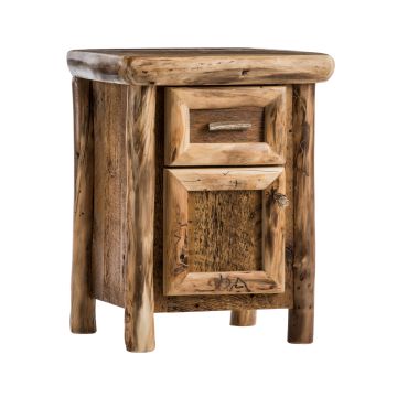 Yosemite Aspen & Barnwood Enclosed Nightstand--Clear finish, Light aspen, Standard logs, Left hinge