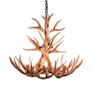 8 Light Tall Mule Deer Antler Chandelier - Natural Finish