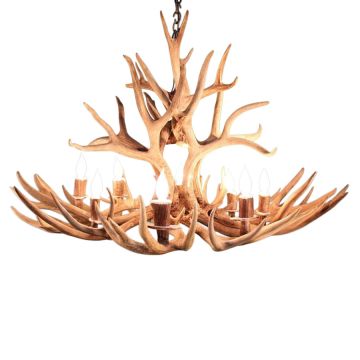 8 Light Oval Mule Deer Antler Chandelier Shown in Natural Finish