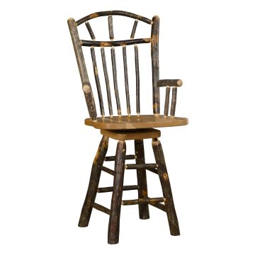 Rustic Hickory Swivel Wagon Wheel Log Arm Barstool