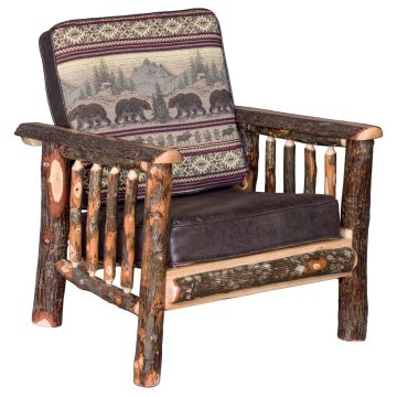 Saranac Hickory Log Chair - Colt Coffee Main Fabric & Bear Mountain Accent Fabric