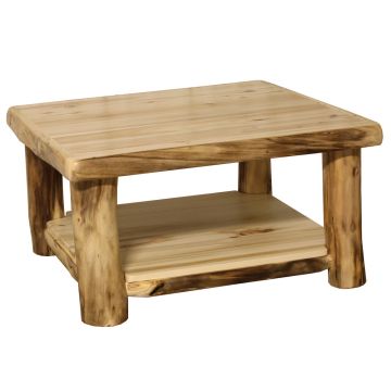 Beartooth Aspen Log Coffee Table - 36" Square - Natural Panel & Natural Log - Standard Table Top Finish
