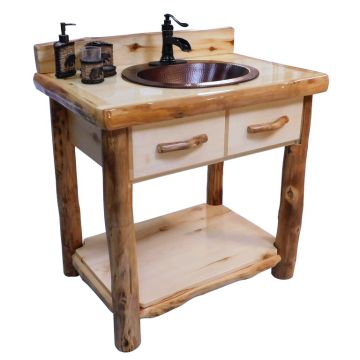 Beartooth Aspen Open Log Bathroom Vanity - Flat Front - 39" - Natural Panel & Natural Log - Liquid Glass Vanity Top Finish