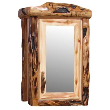 Beartooth Aspen Single Door Log Medicine Cabinet - Flat Front - 24"W - Wild Panel & Gnarly Log - Hinge Right