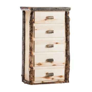 Beaver Creek Aspen 5 Drawer Log Chest--Flat drawer fronts, Clear finish, Dark aspen, Standard logs