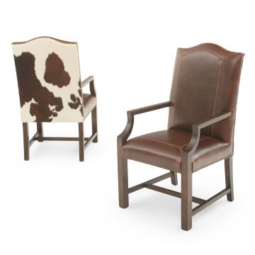 Bristol Upholstered Cowhide Dining Arm Chairs - Burnt Umber Cypress Leather