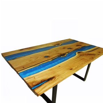 Butternut Blue Double River Slab Dining Table - Satin Finish