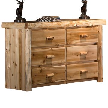 Cedar Lake Cabin 6 Drawer Log Dresser - Clear Finish