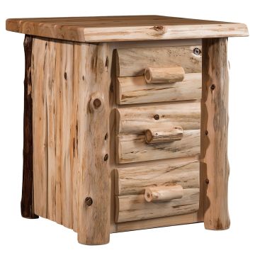 Cedar Lake Logger 3 Drawer Log Nightstand - Clear Finish