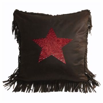 Cheyenne Red Tooled Leather Pillow with Star