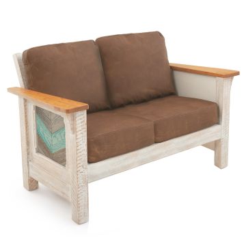 Coastal Chevron Barnwood Loveseat - Brown Genuine Leather Cushions