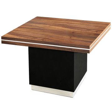 Contemporary Golden Walnut & Ebony Mahogany Dining Table shown with Silver Steel Top Accent