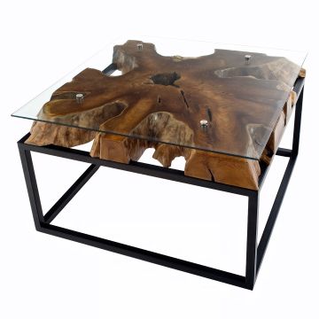 Contemporary Rustic Glass Top Coffee Table