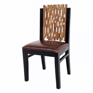 Contemporary Wooden Dining Chair - Burnt Umber Cypress Leather Seat