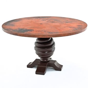 Rustic Round Hammered Copper Twisted Pedestal Dining Table