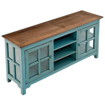 Cottage Sunrise Painted Entertainment Center shown in Cool Blue paint finish