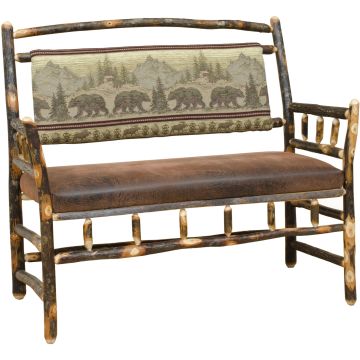 Rustic Hickory Log Deacons Bench