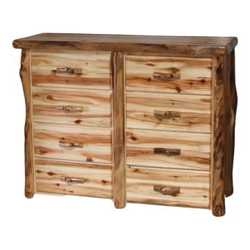 Beartooth Aspen 8 Drawer Log Dresser - 60" - Flat Fronts - Wild Panel & Natural Log
