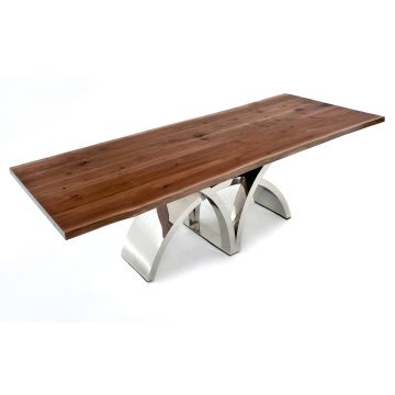Bow & Arrow Natural Wood Dining Table - Live Edge Black Walnut Table Top - Natural Clear Table Top Finish - Silver Steel Table Base